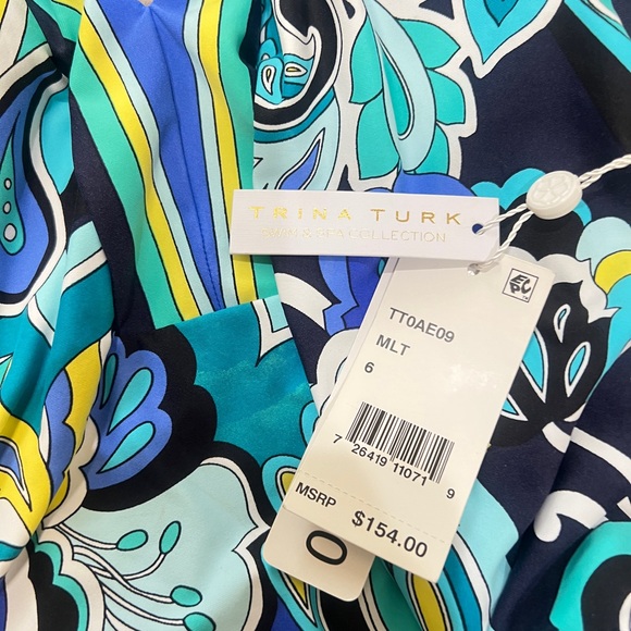 Trina Turk Ipanema Plunge Tropical Halter One Piece Swimsuit Bathing Suit Size 6 - Picture 4 of 10